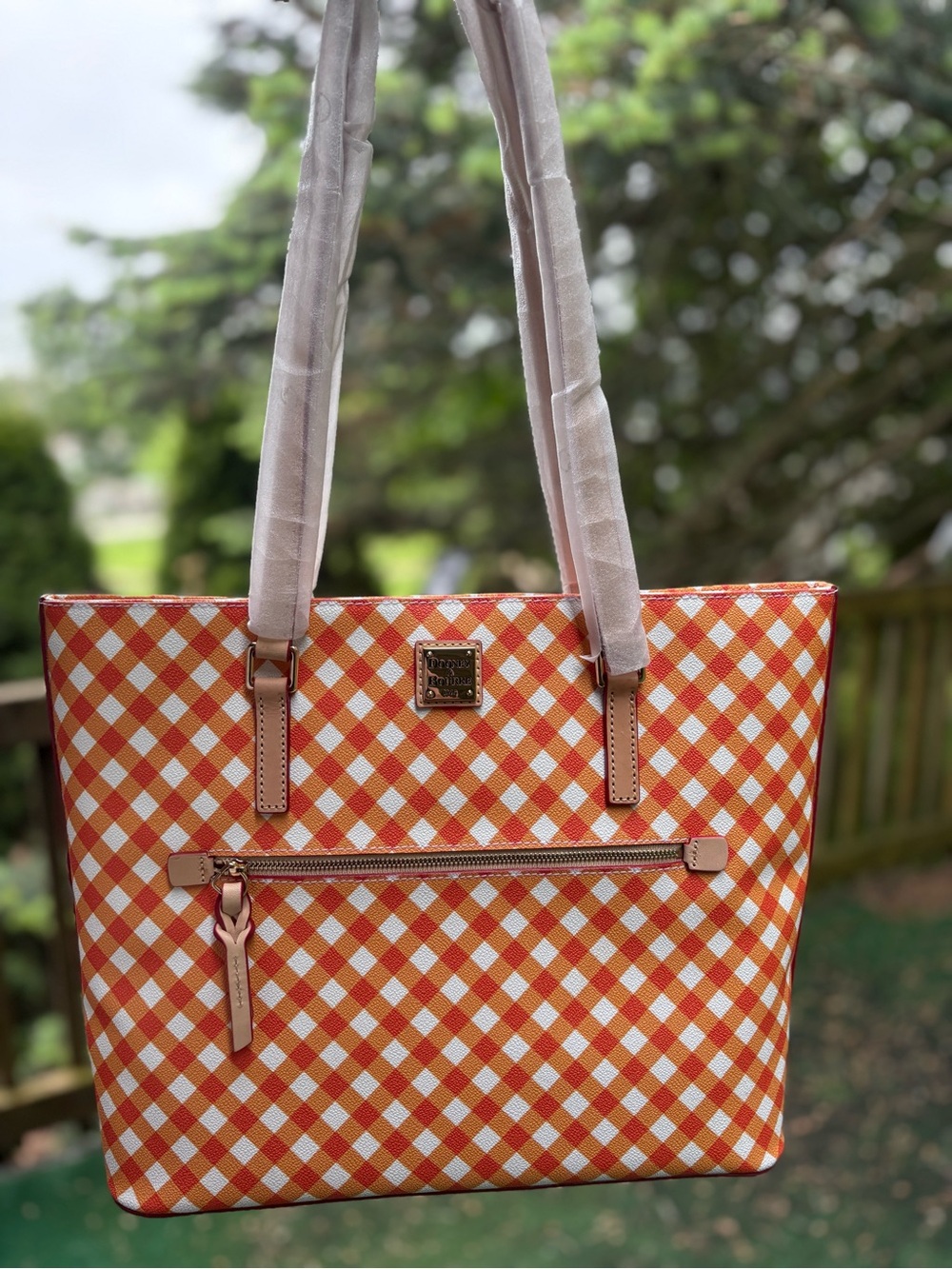 New Dooney & Bourke Orange Gingham Tote Bag